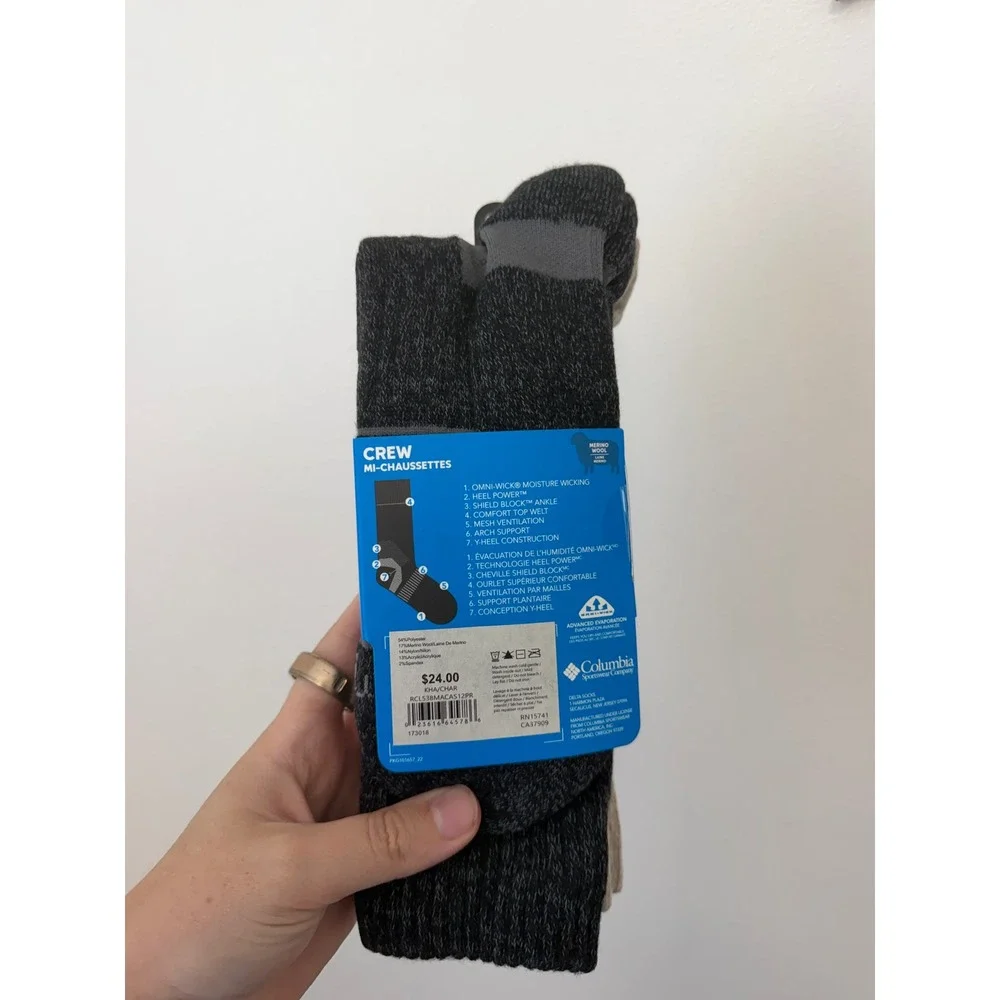 Columbia Men's Wool Blend Hiking Socks 2-Pack – Tan & Gray – Size 6-12 – NWT
